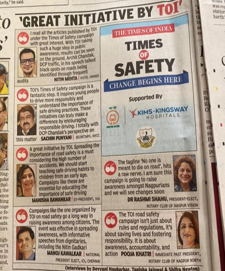 Our IPP Rtn. Pooja Khatri giving her views on road safety to Times of India