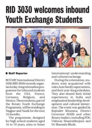 Youth Exchange students are welcome by RID 3030