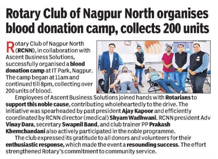 Rotary Club Of Nagpur North Holds Blood Donation Camp, Collects Over 200 Units